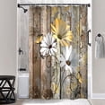 thumbnail image 2 of Farmhouse Flower Floral Shower Curtain, Rustic Yellow Daisy Shower Curtain Set, Country Yellow Wild Garden Plant Fabric Shower Curtain with Hooks, Brown Wooden Board Bathroom Curtain, 36x70inch, 2 of 6