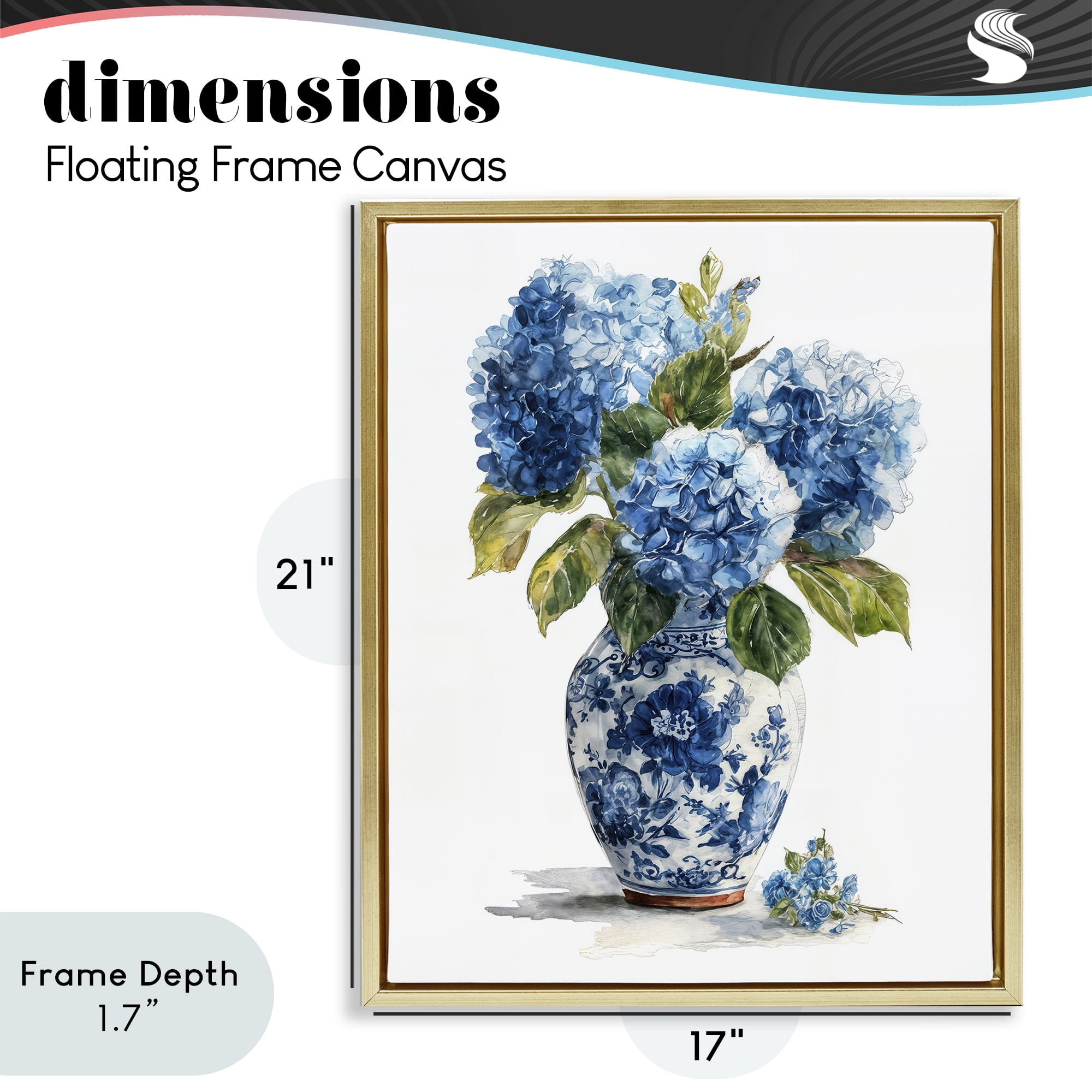 Stupell Industries Porcelain Vase with Hydrangea Bouquet Gold Framed Floater Canvas Wall Art, design by Imagine It Images