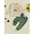 thumbnail image 4 of Jxzom Toddler Baby Boy Fall Winter Clothes Long Sleeve Tractor Letter Print Sweatshirt Tops Solid Pants 6 12 18 Months 2T 3T 4T Cute Outfit Set, 4 of 8