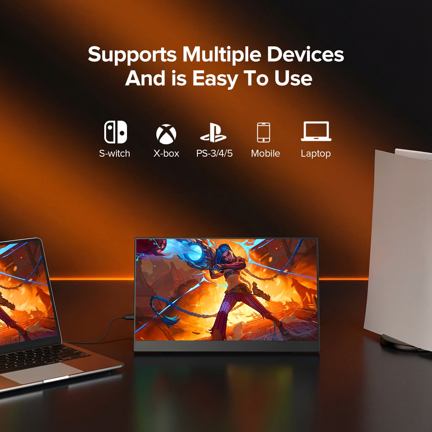 UPERFECT 15.6" 1080p 60Hz IPS HDR Lightweight Monitor with Mini HDMI USB-C & Kickstand, Black