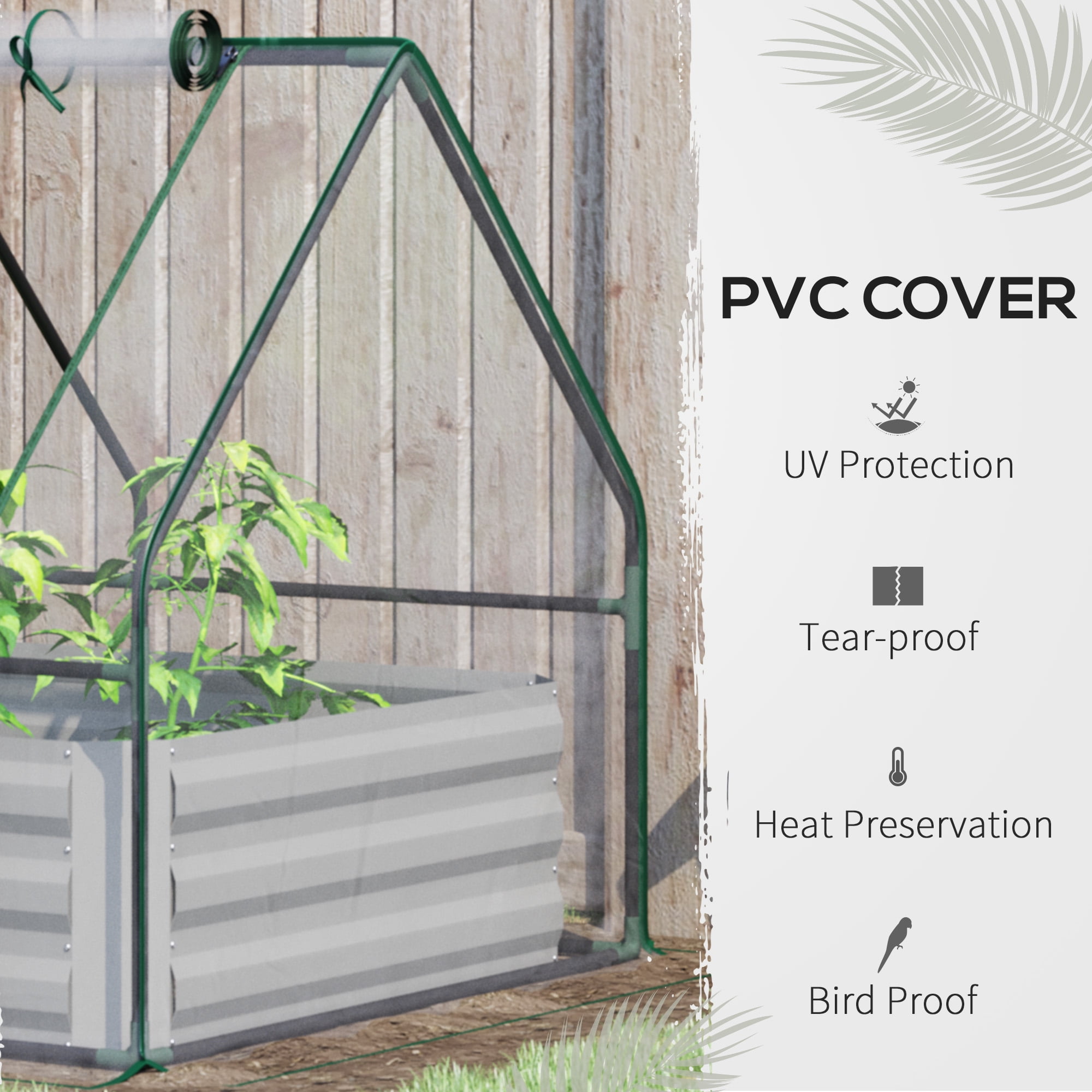 Outsunny Raised Garden Bed with Mini Greenhouse, Steel Outdoor Planter Box with Plastic Cover, Roll Up Window, Dual Use, 50"x 37.5"x 36.25", Clear