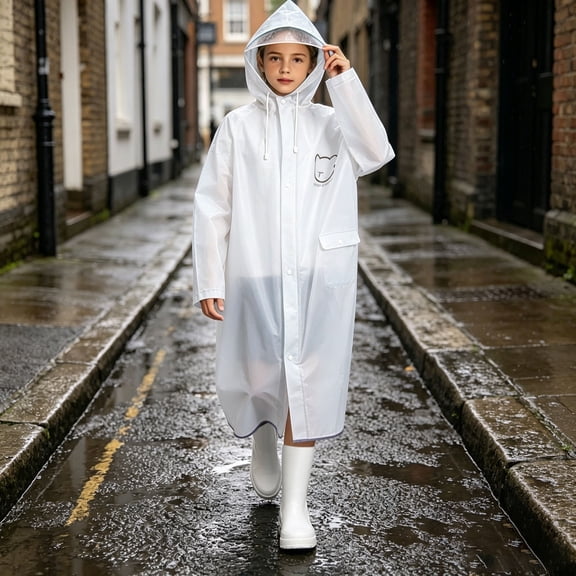 ECHFIPROM Kids Reusable Rain Poncho Hooded Rain Coat Tearproof Emergency Tearproof Rain Jacket for Girls Waterproof