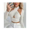 thumbnail image 2 of Kiapeise Women's Sexy Long Sleeve Cut Out Crisscross Halter Neck Wrap Crop Top Blouses, 2 of 7