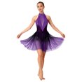thumbnail image 1 of dPois Robe de Danse Lyrique Sans Manches à Strass Brillants pour Femmes Dégradé de Couleur Robe de Danse Moderne en Maille Violette P, 1 of 5