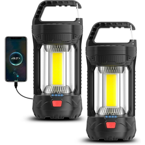 Camping Lantern, 1500LM Camping Light 3000 Capacity Phone Charger LED Impact-Resistant Flashlight Lantern Portable Waterproof Hurricane Lanterns for Power Outages (Black Black)