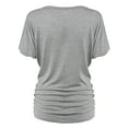 thumbnail image 3 of Made by Johnny V Neck Short Sleeve Dolman Top with Side Shirring M HEATHER_GREY, 3 of 6