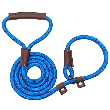 Handmade Strong Heavy Duty Rope No Pull Training Lead Leashes with Durable Leather Handles Reflective Dog Training Lead for Large Medium and Small Dogs