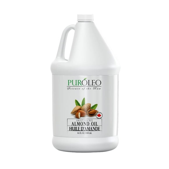 PUROLEO Sweet Almond Oil 64 Fl Oz/1900 ML (Packed In Canada) Pure Almond Oil for Skin, Hair, & Body | Organic Carrier Oil & Body Oils For Women | Almond Butter Hair Oil, Body Oil,