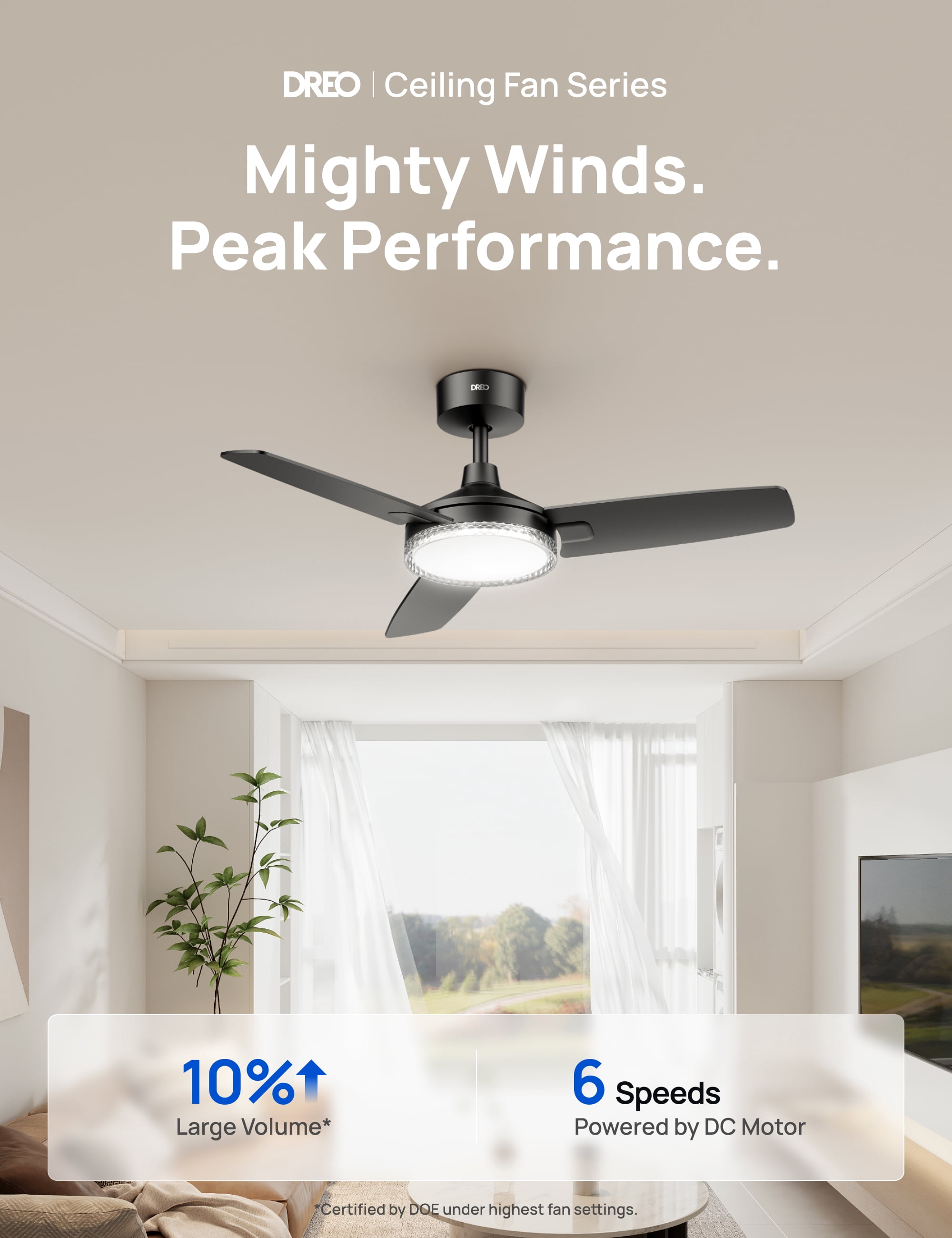 DREO Ceiling Fans with Lights and Remote, 42’’ Black Ceiling Fan, 5CCT, 6-Level Dimmable, 6 Speeds, Quick-Install, Quiet Reversible DC Motor, 1-4-8H Timer, Bedroom Ceiling Fan