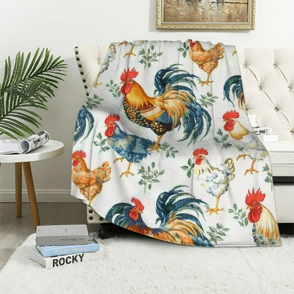 CMMY Chicken Rooster Blanket, Rustic Soft Warm Bed Bedding Throw Blankets Girls Boys Gifts for Couch Bedroom Sofa Office, All Season Cozy Flannel Plush Blanket for Adults