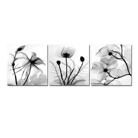 3 Panel Wall Art Black and White Flower Canvas Prints Transparent