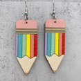 thumbnail image 3 of Pendientes de madera para profesores y estudiantes, diseño de leopardo, lápiz, caja de crayones, tijeras, regalo para profesores, 3 of 6