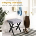 thumbnail image 6 of Vanity Stool, Square Linen Makeup Stool with Metal X Legs, Small Ottoman Stool Chair for Vanity, Modern Padded Vanity Seat Foot Rest Stool for Makeup Room, Living Room, Bathroom, Dark Gray, 6 of 9