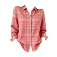 thumbnail image 4 of Womens Plaid Shirts Button Down Collared Casual Tops Jackets for Women Plaid Tops for Women Long Sleeve Shirts for Women Lightweight Spring Blouses Oversized V Neck Spring Clothes Pink S-3XL, 4 of 4