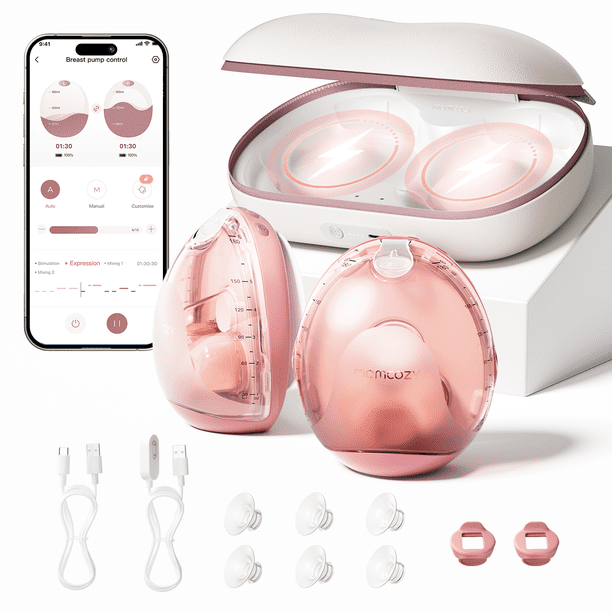Momcozy Air 1 Extractor de Leche Eléctrico Manos Libres, Sacaleches Portátil Delgado con Caja de Carga y Control por App