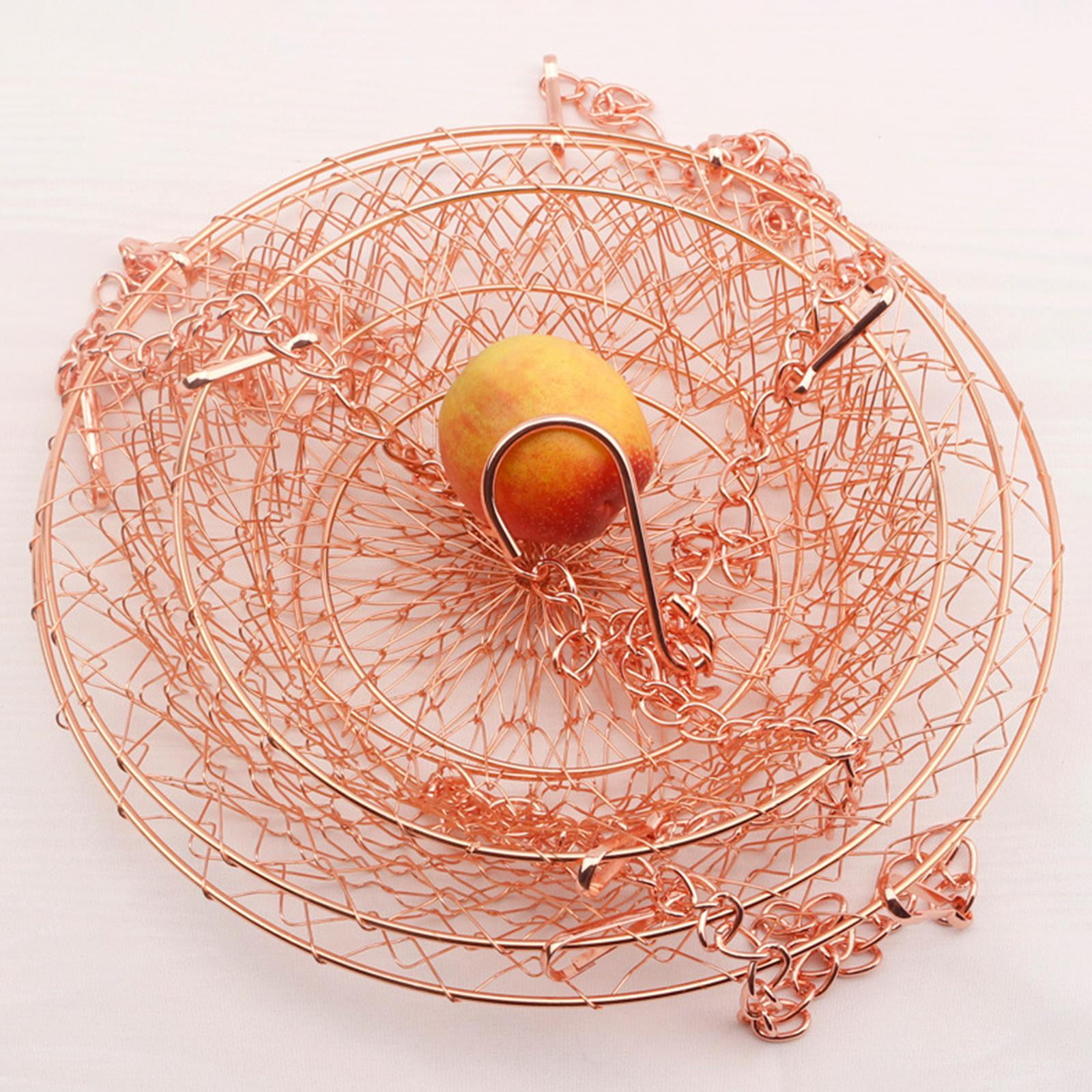 Hanging Basket Kitchen Heavy Duty Wire Fruit Organizer with Metal Ceiling Copper