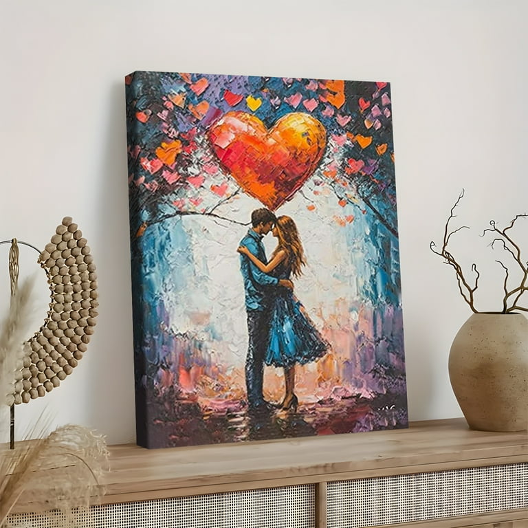 Romantic Couple Love Heart Canvas Painting， Perfect for Bedroom