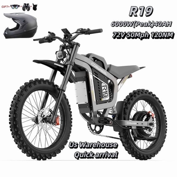 6000W(Peak) COSWHEEL R19 Ebike for Teens Adults,72V40AH AH 50MPH Electric Dirt Bike with 19"Motorcycle Tire,Dual Hydraulic Brake Mountain Off-Road Dirtbike for Ages