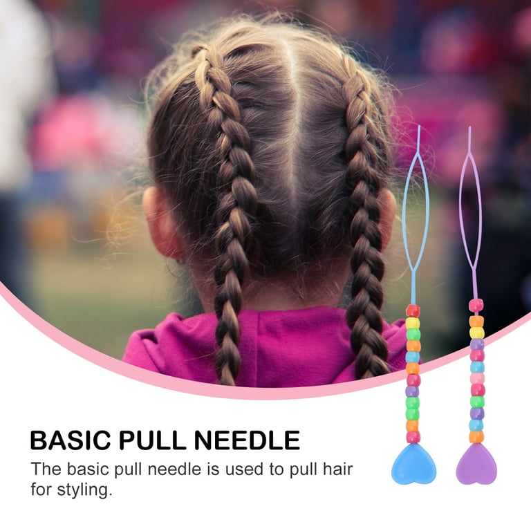 12PCS Lovely Pull Hair Needle Portable Hair Braid Needle Manual Hair Bun  Tool Special Braid Hair Tool for Kids Use with Beads (Random Color) 