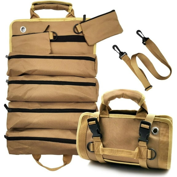 Tool Roll Bag Heavy Duty Roll Up Tool Bag Organizer Tool Roll Bag with 2 Detachable Pouches