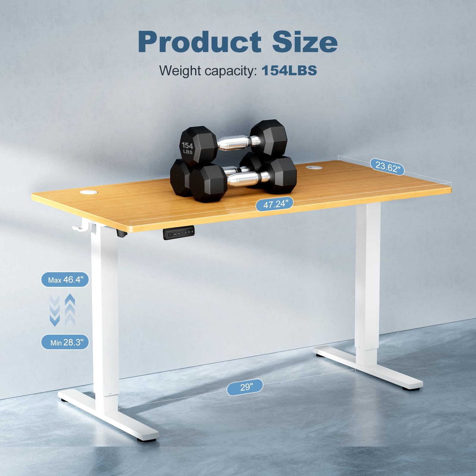 Kelno 48" Electric Standing Desk Height Adjustable Sit-Stand Desk with 3 Memory Presets Splice Desktop, Oak