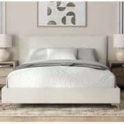DG Casa Lottie Queen Flange Edge Bed Frame with Headboard in Beige Boucle Upholstered Boucle Fabric  Low Profile Bed With Full Wooden Slats and Flange Edge Seams  Box Spring Not Required