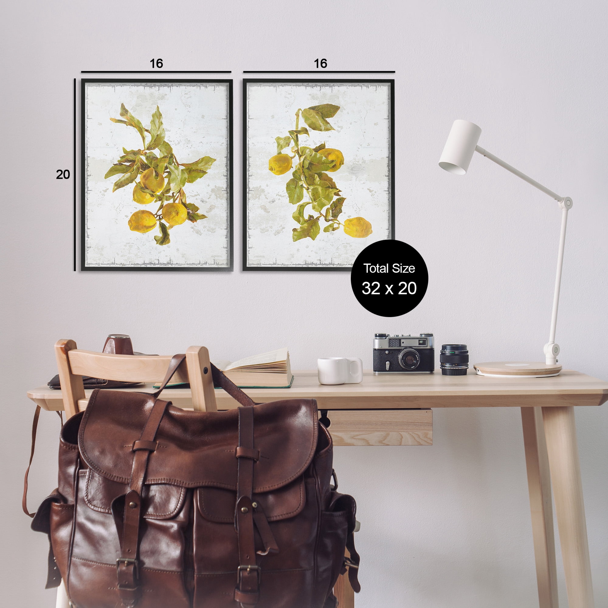 Stupell Industries Rustic Lemons & Leaves Food & Beverage Painting Black Framed Art Print Wall Art, 16 x 20, Set of 2