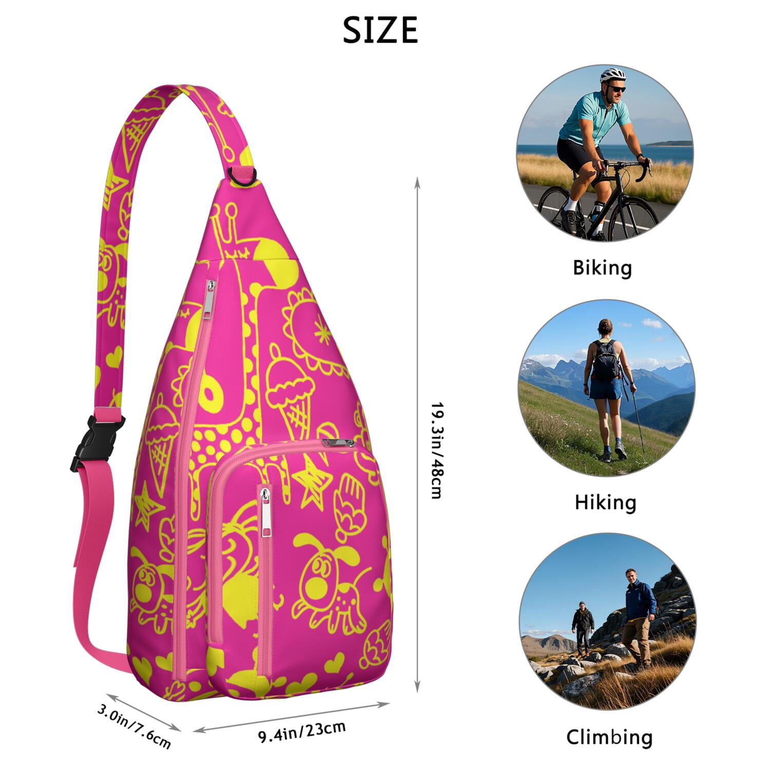 Giraffe Lover's Sling Bag - African Grassland Animal Print Crossbody Backpack, Water-Resistant Shoulder Chest Bag (Wild Animal Skin Texture Design, Rustic Brown & Woodland Theme)