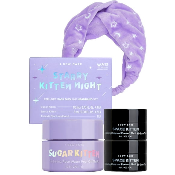 I Dew Care Nuit Étoilée Chaton - Masques Pelables et Bandeau Bandeau Hydratant Illuminant Motif Étoile Ensemble Cadeaux pour Femmes et Filles