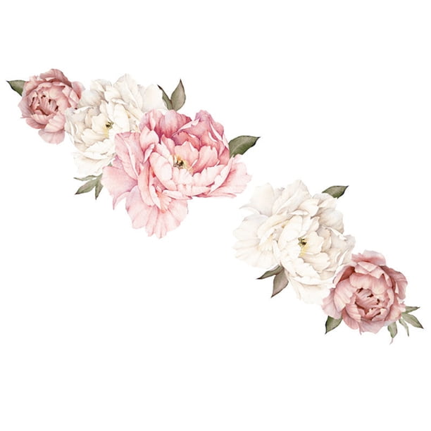 1 Juego de calcomanías de pared de flores de peonía de acuarela, calcomanías de pared florales para sala de estar, carteles de pared de flores blancas y rosas delicadas, arte de flores JAMW Sencillez