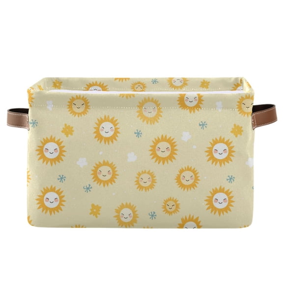Happy Sun Face Storage Bins with Handle Fabric Organizer Basket Foldable Box 1 Pack 14.2x10.2x8.3