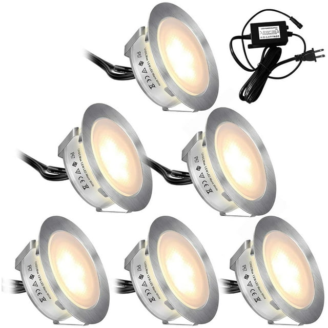DAMAIE Pack of 6 Recessed LED Deck Lighting Kits, (Upgrade Version) IP67 Waterproof Outdoor Ground Floor LED Deck Lighting, Low Voltage LED Lights for Garden Steps,Patio,Pool Deck, Decoration
