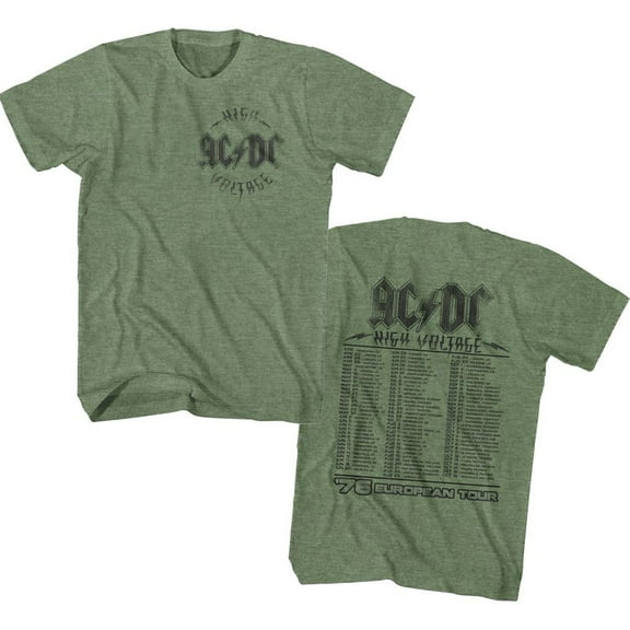 AC/DC HV 76 Tour Military Green Heather Adult T-Shirt