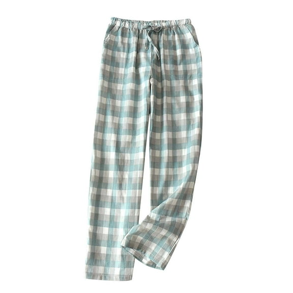 WREESH Womens Plaid Pajama Pants Fall Fashion Casual Comfortable Elastic Waist Bandage Pajama Full Length Pants Blue