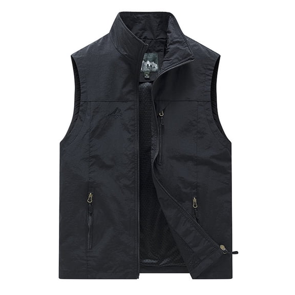 Men's Fishing Vest Utility Vest Outdoor Quick Dry Safari Vest Color: Black Size: XXL