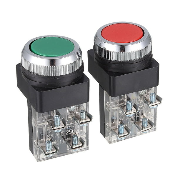 Unique Bargains 2 Pcs 6A/250VAC Green Red DPST Momentary Push Button