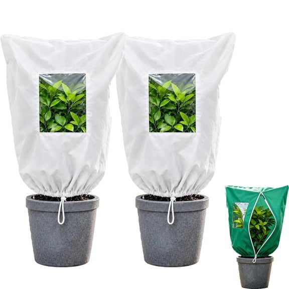 2 Pack Plant Frost Protection Cover, with Zipper, Drawstring and Viewing Window, for Outdoor Winter Frost Cold