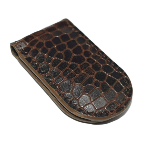Men's Slim Croco Leather Strong Magnetic Money Clip Croco Brown