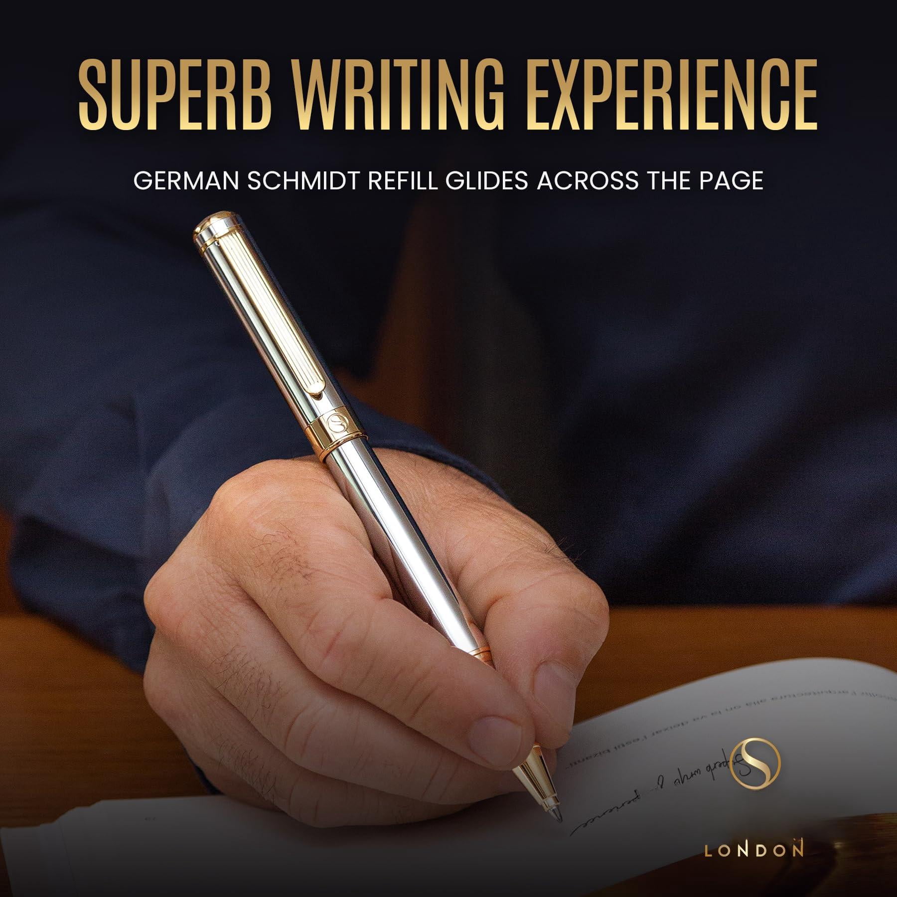Chrome Rollerball Pen - Stunning Luxury  Real Schmidt Ink Refill Roller Ball Gift Set For Men & Women Professional Executive Office Fancy Pens