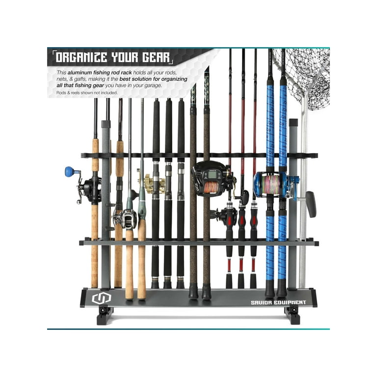 Savior Equipment Aluminum Fishing Rod Rack, 36 Slot, Gunmetal Grey, 35in x  30.25