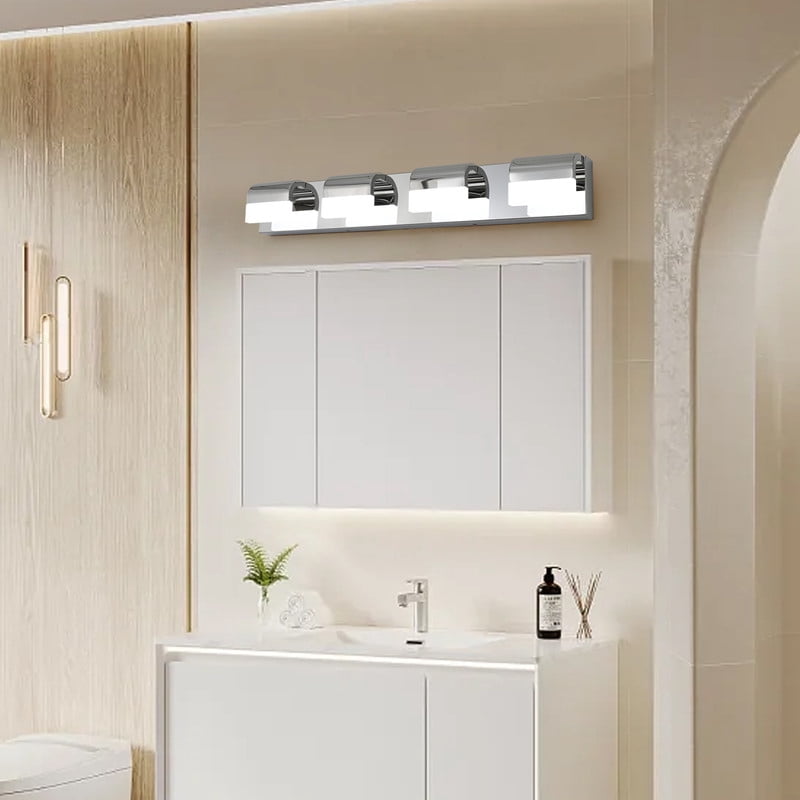 Modern 4-Light LED Vanity Light in Chrome Finish, Bathroom Lighting Fixtures Over Mirror with Acrylic Shade, Hardwired Bath Wall Light for Bathroom, Powder Room, Bedroom