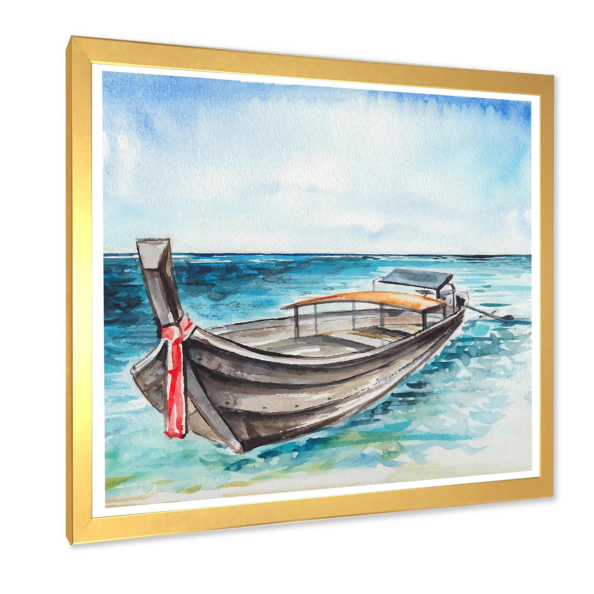 Designart 'Little Boat At The Lake Shore' Nautical & Coastal Framed Art Print