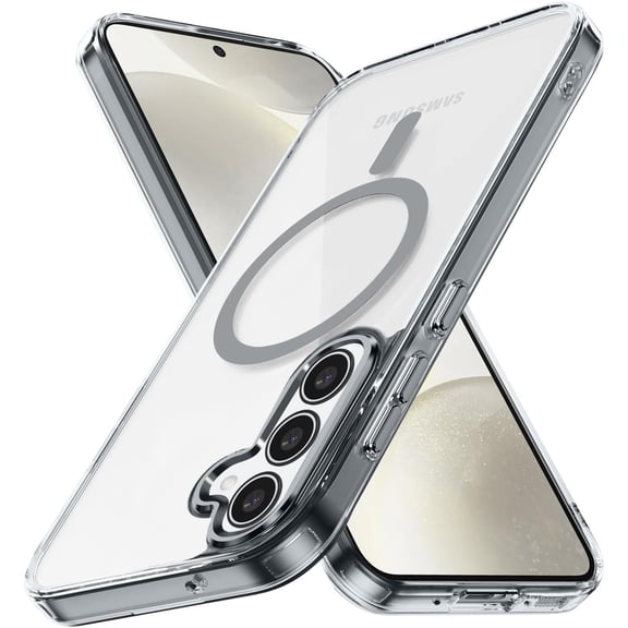 for Samsung Galaxy S24 FE 5G Case Hard [Compatible with Magsafe Wireless Charging] Yellowing Resistant Magnetic Cover Clear para S 24 FE 6.7 inch 2024 Rugged Best Phone Cases Gray