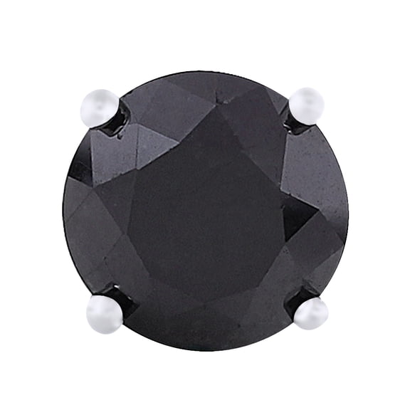 AFFY Round Cut Black Natural Diamond Solitaire Men's Single Stud Earrings In 14k White Gold