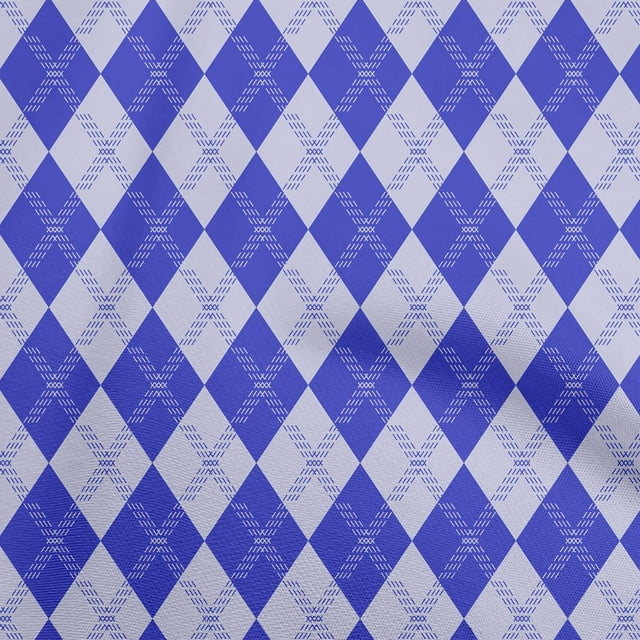 oneOone Polyester Spandex Blue Fabric Check Argyle Sewing Craft Projects Fabric Prints By Yard 56 Inch Wide