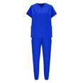 thumbnail image 4 of Womens Nursing Uniforms Set Solid Color Loose Nurse Clothes Short Sleeved V-neck Shirts and Elastic Drawstring Foot Binding Long Straight Pants, 4 of 9