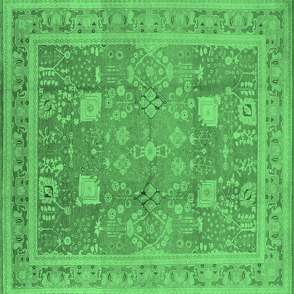 Ahgly Company Indoor Square Oriental Emerald Green Industrial Area Rugs, 7' Square