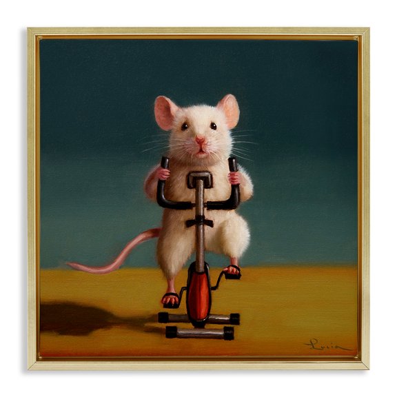 Stupell Industries Contemporary Funny Workout Mouse Gold Floating Frame Canvas Art, 18 x 18, by Lucia Heffernan