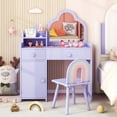 thumbnail image 4 of Costway Kids Vanity Table and Chair Set with Cloud-shaped Mirror Open Shelf Storage Drawers Purple, 4 of 10