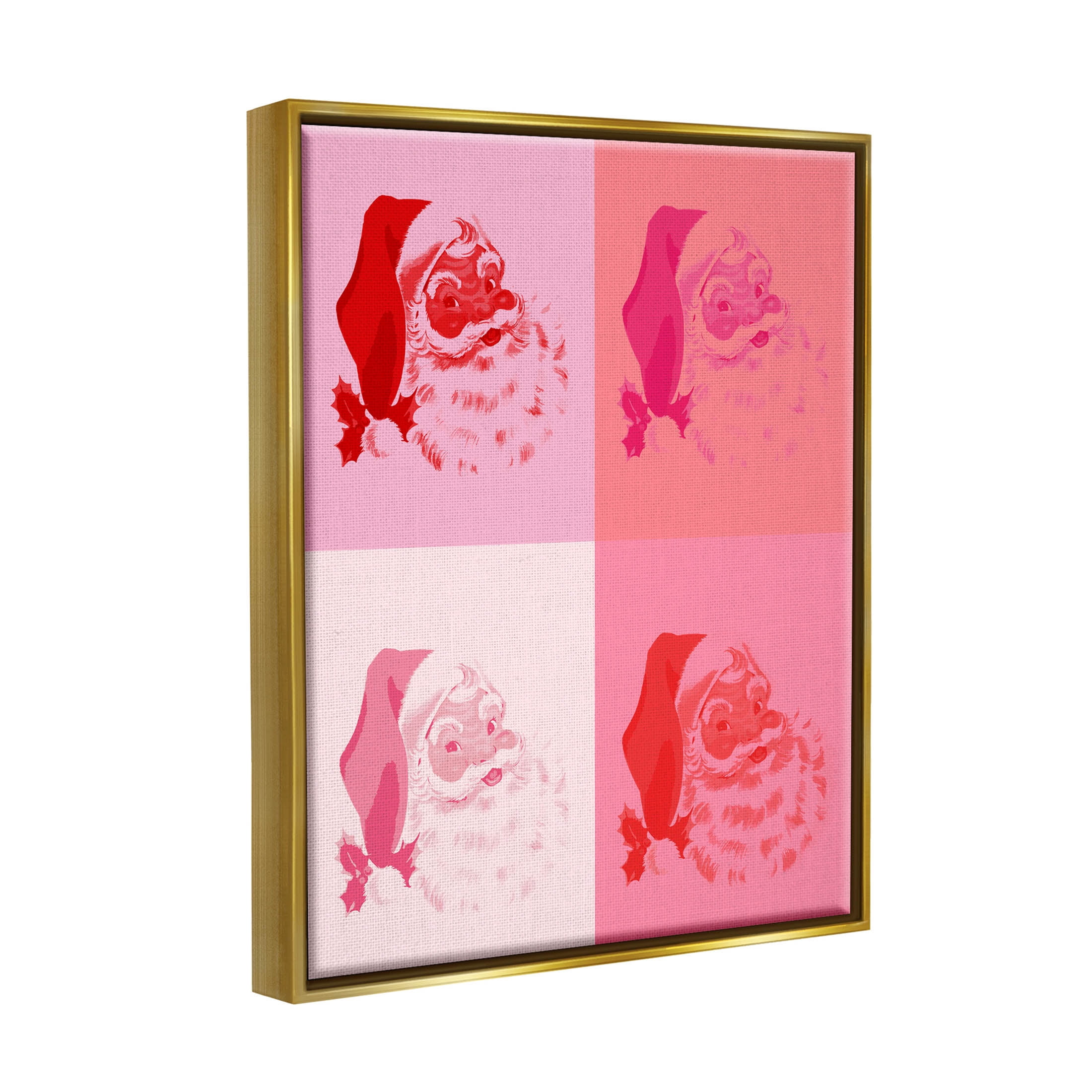 Pop Style Pink Santa Claus Holiday Graphic Art Metallic Gold Framed Art Print Wall Art